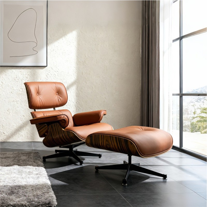 Charles Eames Chaise longue Reddish brown Leather