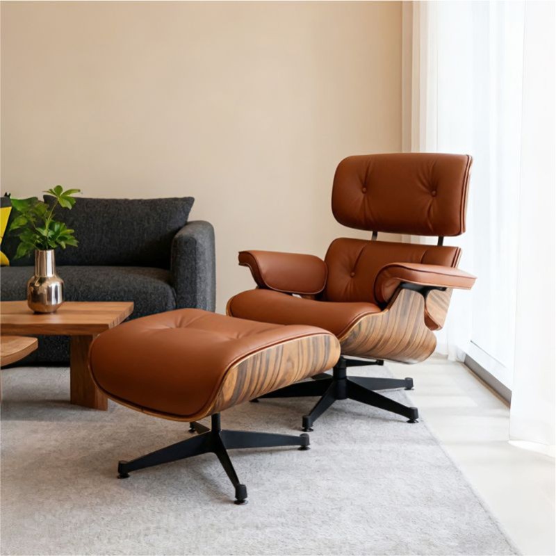 Charles Eames Chaise longue Reddish brown Leather