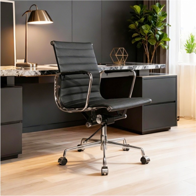 Eames Style EA117 Alu­mini­um Chair with cas­tors and arms